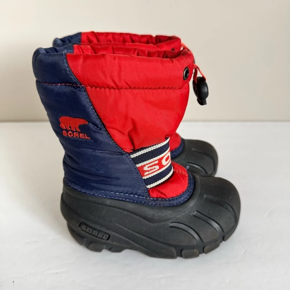Sorel Cub Youth Red Navy Felt Lined Snow Boots Size 8